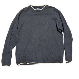 Stussy Vintage Mens Large Charcoal Grey Cotton Knit Crewneck Sweater Cream Trim